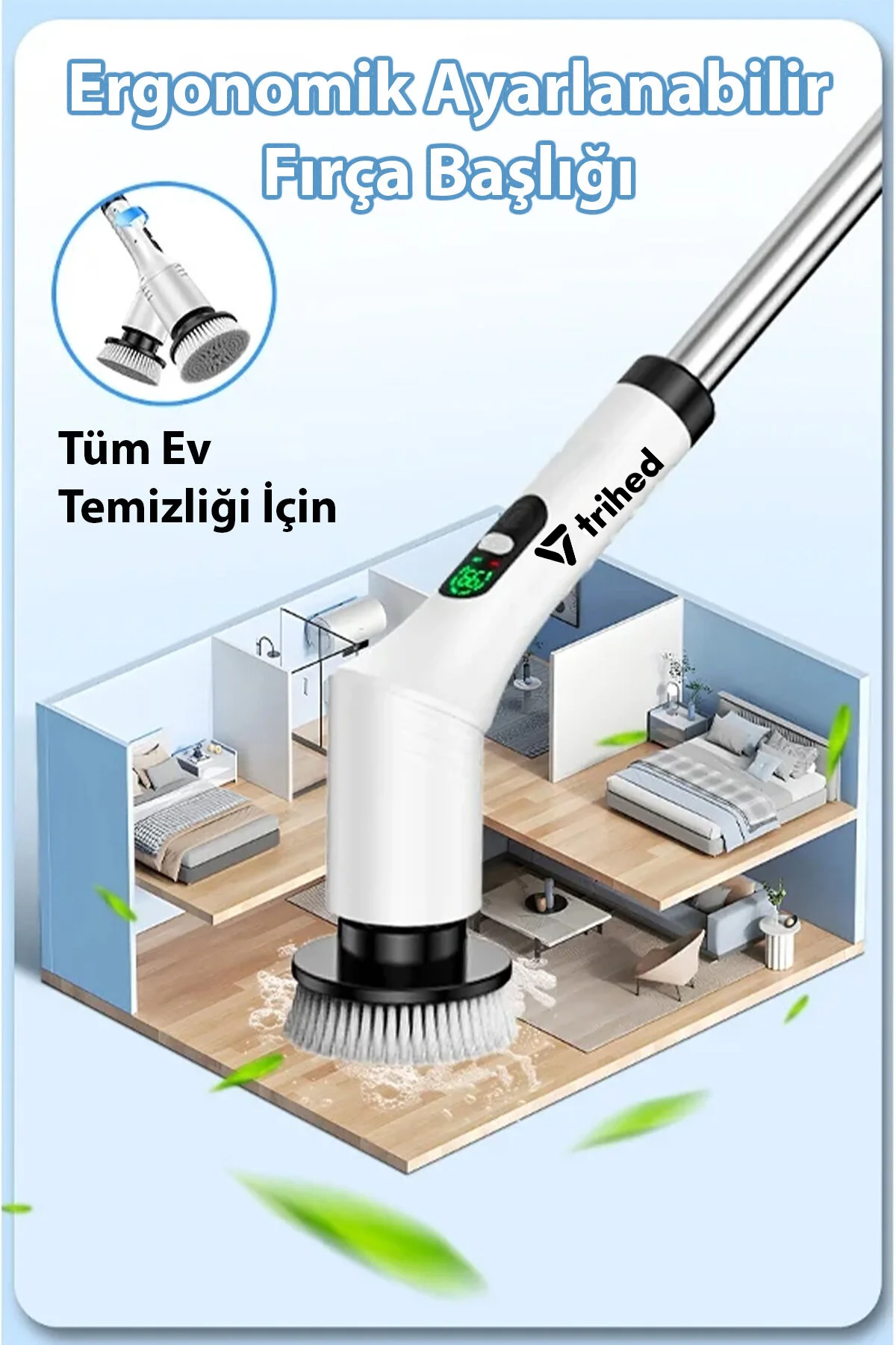 Trihed 9 Başlıklı Şarjlı Temizlik Fırçası