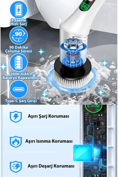 Trihed 9 Başlıklı Şarjlı Temizlik Fırçası
