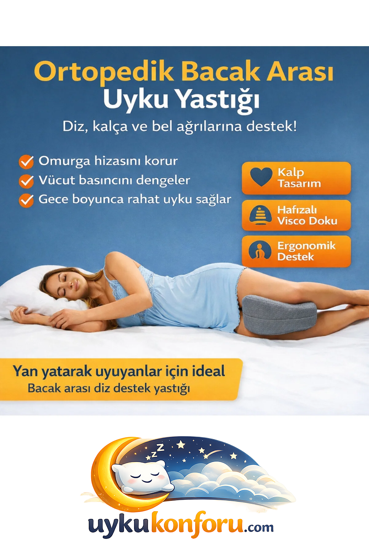 Ortopedik Yan Yatış Bacak Arası Yastığı (Lastikli)